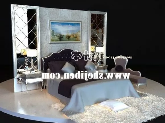 Single Bed With Mattress And Two Pillows 3d model