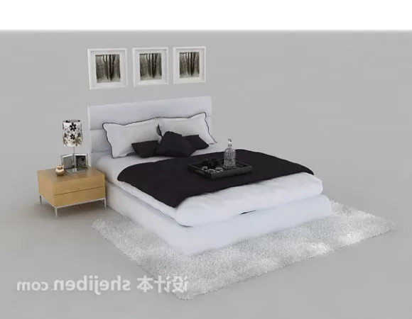 Upholstered Double Bed With Tufted Back 3d model