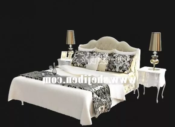 Modern Flat Bed With Cabinet And Decoration 3d model