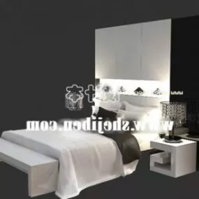 White Bed With Cabinet Back 3d model