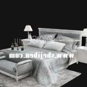 White Bed Carpet Mattress Set 3d model