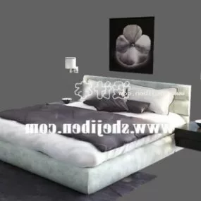 White Bed With Painting Back 3d model