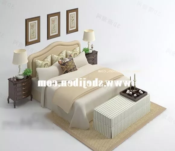Bed Carpet With Painting On Backwall 3d model Bed Carpet With Painting On Backwall 3d model