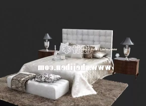 Double Bed With Black Blanket And Pillow 3d model