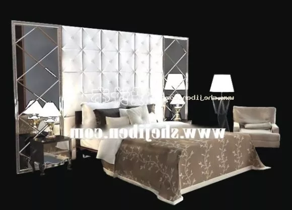 Double Bed Retro Texture 3d model