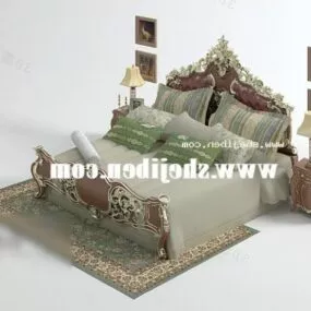 Classic Bed With Antique Carpet 3d model