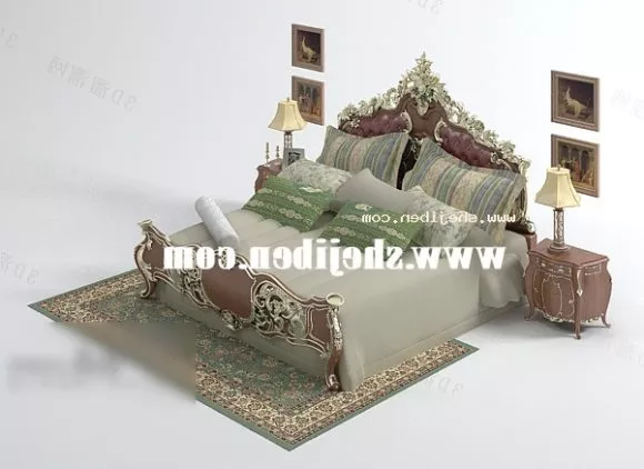 Hotel Bed With Backwall And Nightstand 3d model