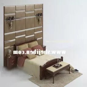 Bed Carpet With Leather Backwall And Wall Lamp 3d model