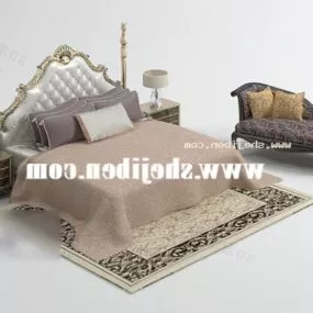Classic Bed With Brown Carpet 3d model