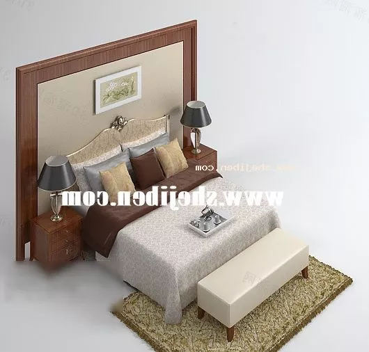 Double Bed Set With Panel Top 3d model