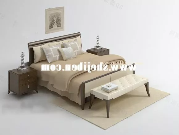 Upholstered Platform Bed 3d model