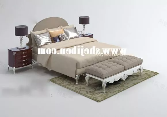 Single Bed With Nightstand And Pillow 3d model