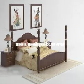 European Poster Bed With Carpet 3d model