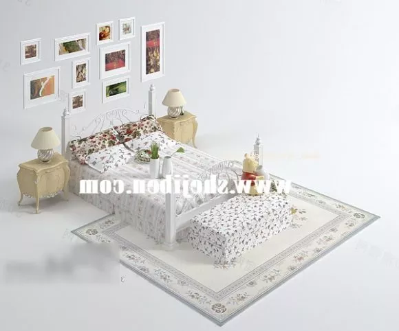 Upholstered Platform Bed 3d model