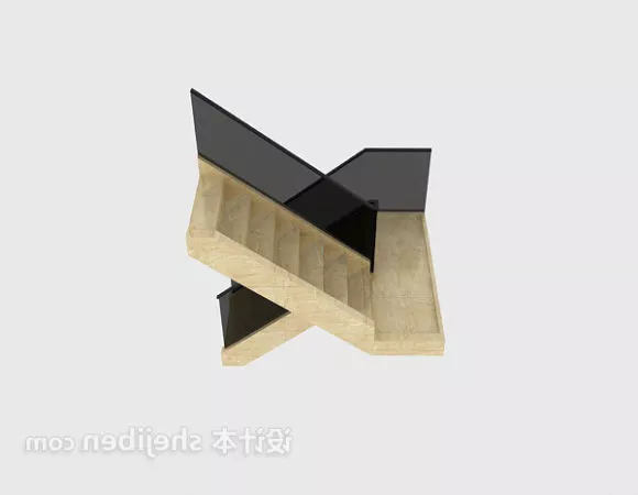 U Stair With Handrails 3d model