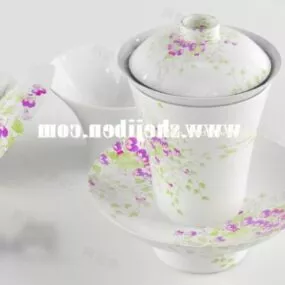 White Ceramic Cup Set 3d model