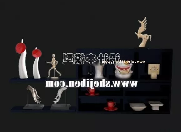 Tv On Wooden Shelf With Vase Pot Plant 3d model
