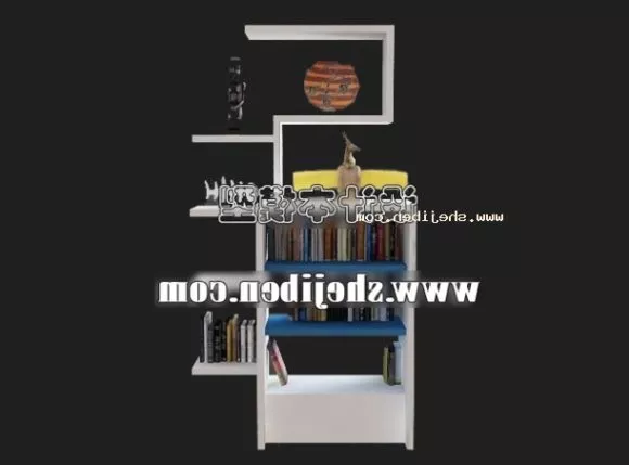 Simple Shelf With Books And Glass Vase Inside 3d model