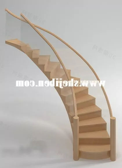 Wood Staircase With Handrail 3d model