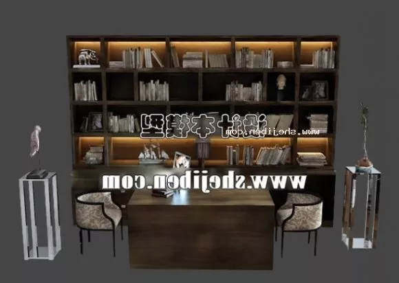 Bookcase Office Cabinet Classic Style 3d model