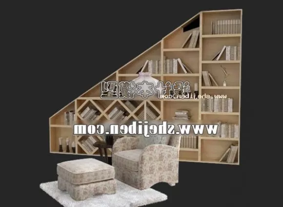 Triangle Bookcase With Chair Furniture 3d model Triangle Bookcase With Chair Furniture 3d model