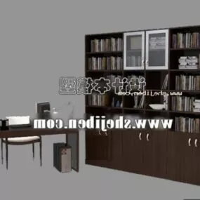 Office Bookcase With Working Table 3d model