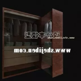 Wooden Wardrobe With Clothes 3d model