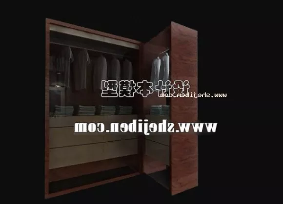 Black Wardrobe With Mirror 3d model