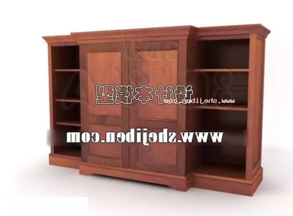 Tv On Wooden Shelf With Vase Pot Plant 3d model