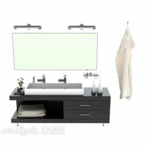 Modern Washbasin With Mirror Headlight 3d model