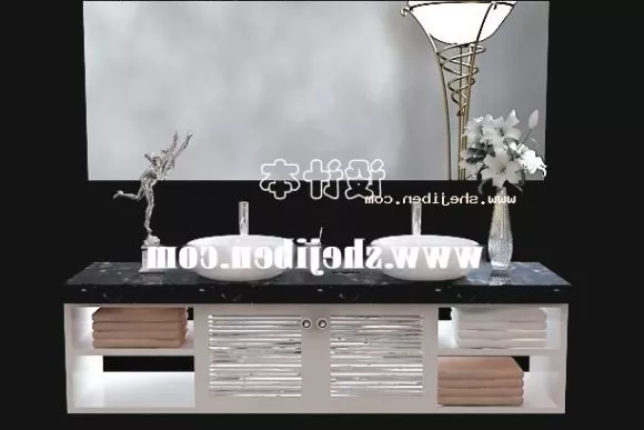 Hotel Washbasin With Dual Mirror 3d model