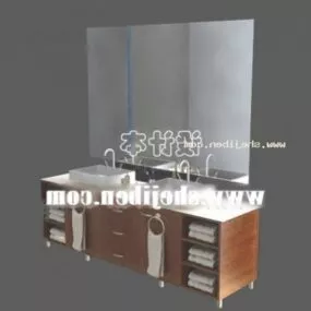 Wide Mirror With Washbasin Cabinet 3d model