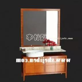 Antique Wood Washbasin And Flower Pot 3d model