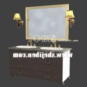 Bathroom Washbasin With Classic Wall Lamp 3d model