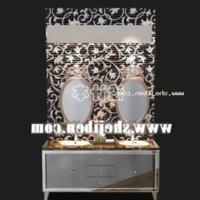 Retro Washbasin With Classic Mirror 3d model