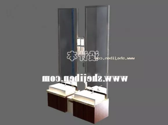 Hotel Washbasin With Dual Mirror 3d model Hotel Washbasin With Dual Mirror 3d model