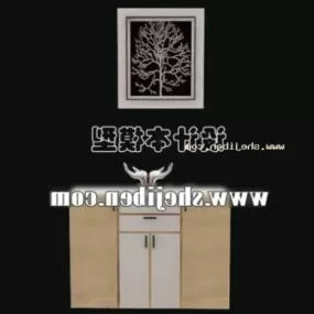 Ash Wood Shoes Cabinet With Painting Decor 3d model