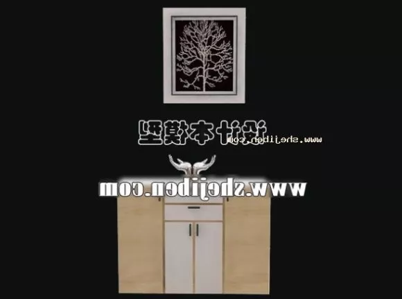 Wood Wine Cabinet Carved Panel On Bottom 3d model
