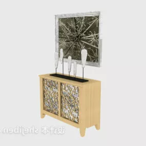 Wood Side Cabinet With Painting On The Wall 3d model