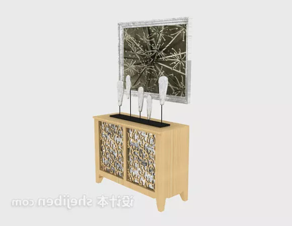 White Side Cabinet With Open Drawers 3d model