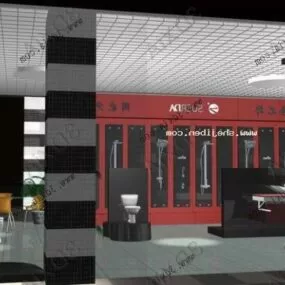 Exhibition Showroom Marble Floor With Red Wall 3d model