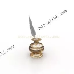Fur Pen With Ink Pot Office Accessories 3d model