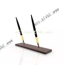 Pens On Wooden Holder 3d model