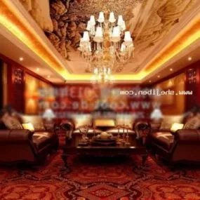 Vintage Chinese Living Room Interior Scene 3d model