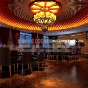Chinese Hotel Restaurant Hall Interior Scene 3d model