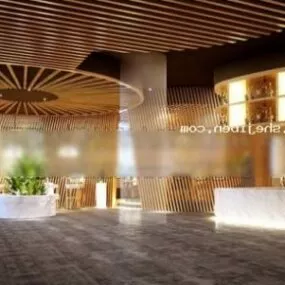 Hotel Hall With Wood Ceiling Interior Scene 3d model