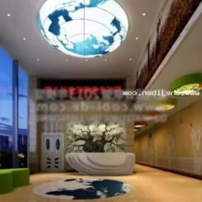 Office Hall With Stylized Reception Interior Scene 3d model