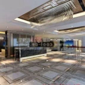 Office Hall Interior Scene With Chandelier 3d model