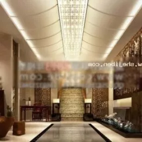 Hotel Hall With Decoration Interior Scene 3d model