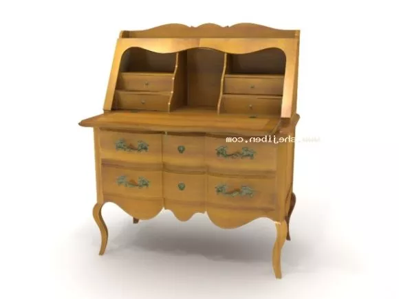 Chinese Dresser Makeup Table Red Painted 3d model